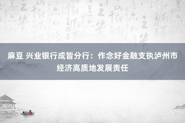 麻豆 兴业银行成皆分行：作念好金融支执泸州市经济高质地发展责任