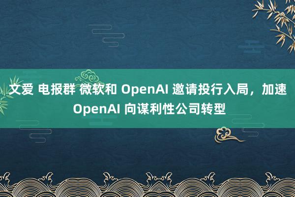 文爱 电报群 微软和 OpenAI 邀请投行入局，加速 OpenAI 向谋利性公司转型