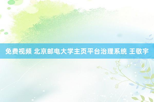 免费视频 北京邮电大学主页平台治理系统 王敬宇