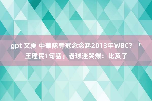 gpt 文爱 中華隊奪冠念念起2013年WBC？　「王建民1句話」老球迷哭爆：比及了