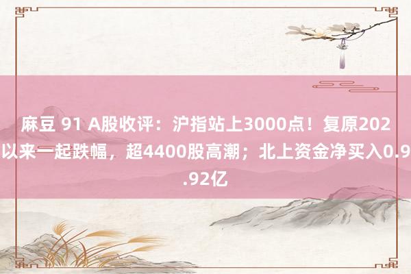 麻豆 91 A股收评：沪指站上3000点！复原2024年以来一起跌幅，超4400股高潮；北上资金净买入0.92亿